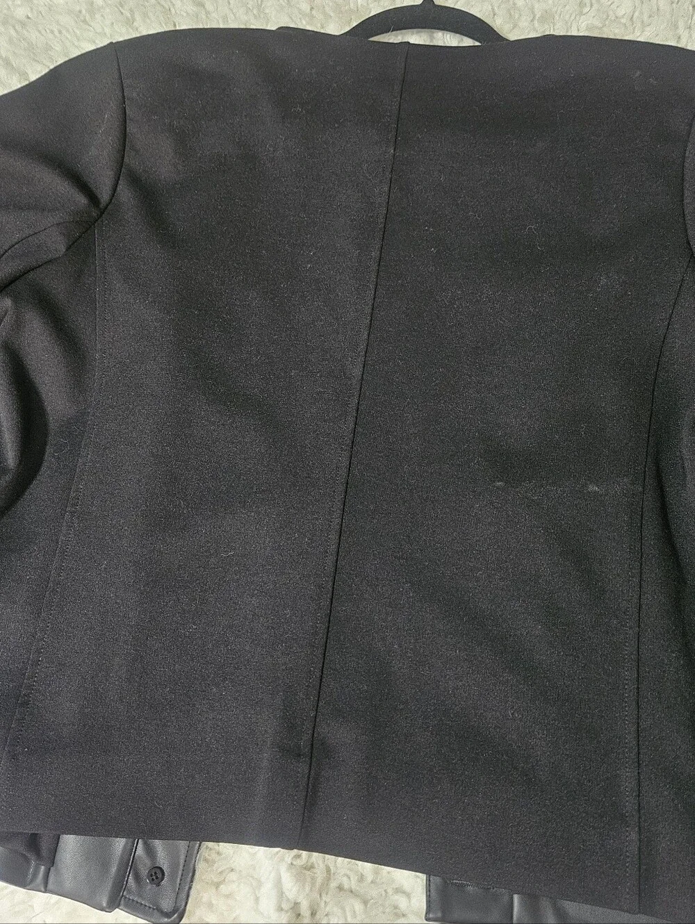 Michael Kors Black Faux Leather & Knit Sleeve Military-Style Jacket